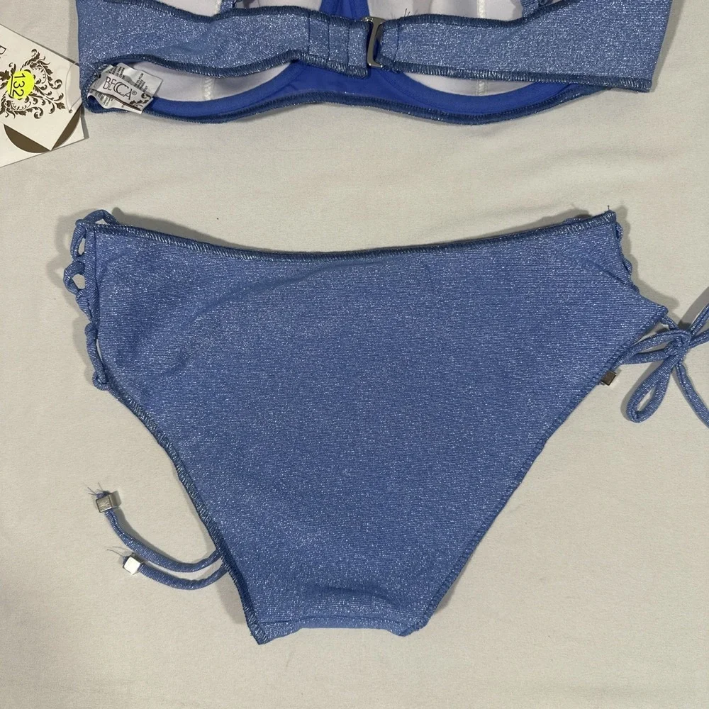 NWT BECCA [ 2PC ] Shimmer Bikini‎ Top ( D Cup) + Side Tie Bottom ( Small ) 7131